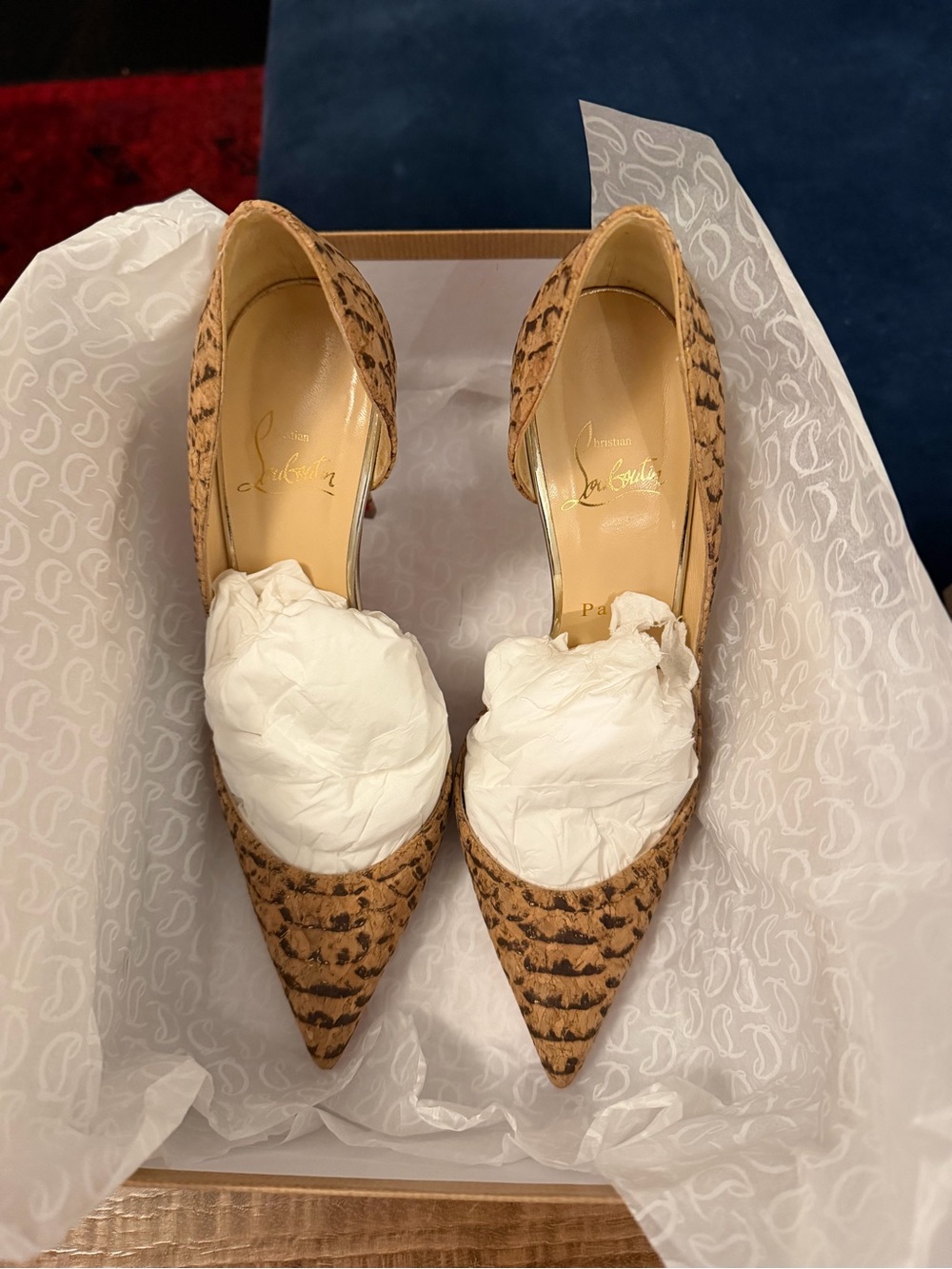Christian Louboutin Iriza Tan, Brown &Gold Python-Print Pointed Toe D'Orsay